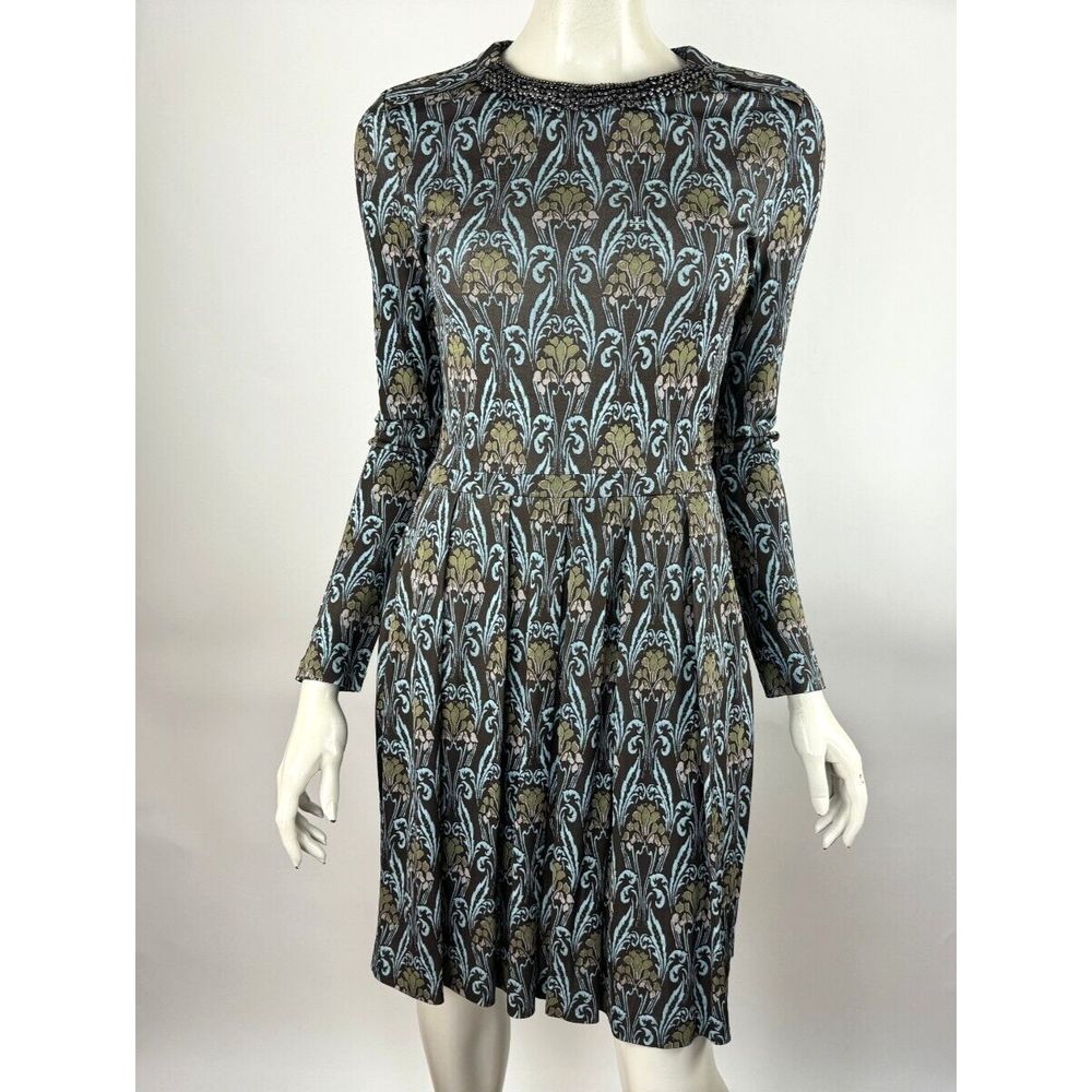 Tory Burch Embellished Lulu Floral Dress Women Xs Euc Crew Neck Long Sleeve